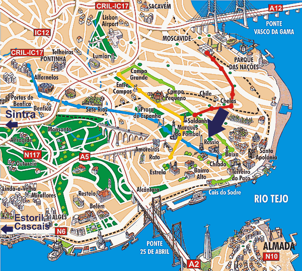 Residencial Florescente Graphical Lisbon View With Touristic Points Of 