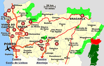 Mapa da Zona Norte de Portugal