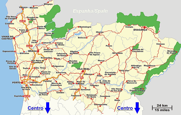 Mapa da Zona Norte de Portugal