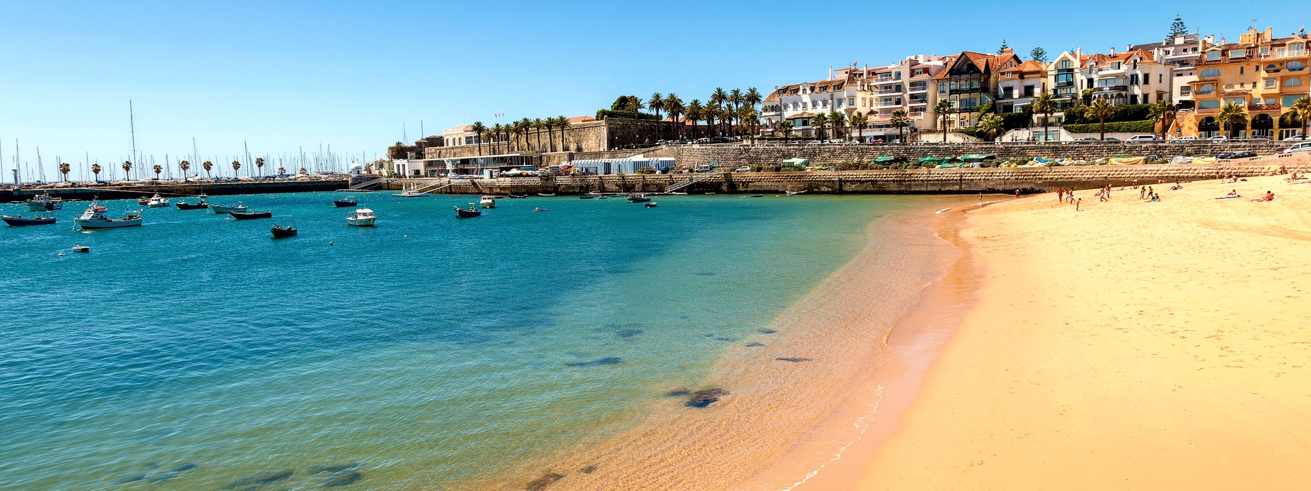 Santo Amaro Beach with the Oeiras Marina in the left background, Portugal